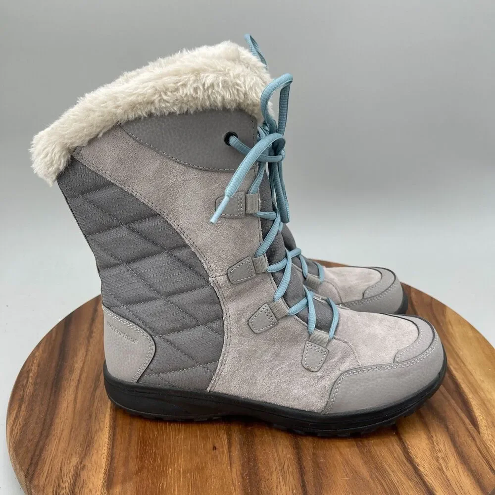 Columbia Ice Maiden II Boots Womens Size 10 Gray Snow Winter Quilted Faux Fur